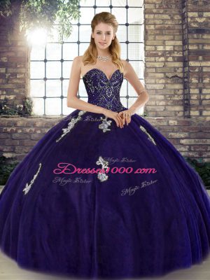 Custom Made Purple Sweetheart Lace Up Beading and Appliques Quinceanera Dress Sleeveless