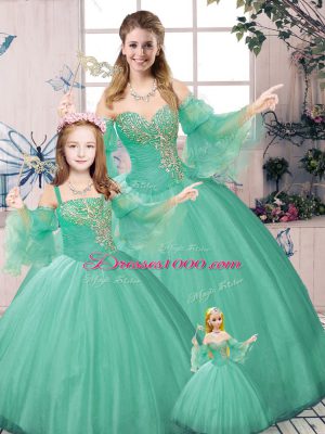 Captivating Floor Length Green Quince Ball Gowns Sweetheart Long Sleeves Lace Up