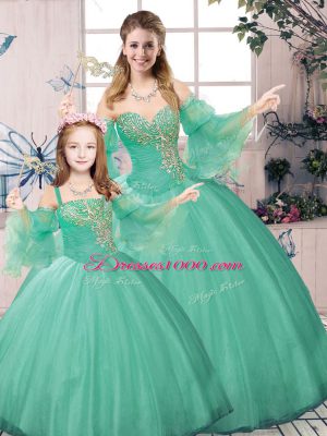 Captivating Floor Length Green Quince Ball Gowns Sweetheart Long Sleeves Lace Up