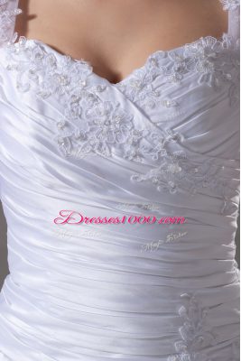 Superior Lace Up Wedding Dresses White for Wedding Party with Beading and Appliques Brush Train