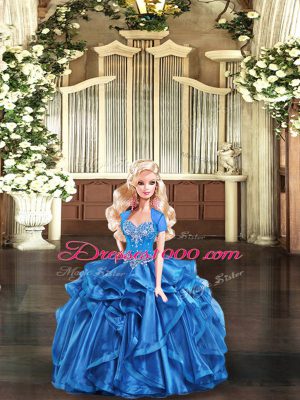 Floor Length Blue Quinceanera Dresses Organza Sleeveless Beading and Ruffles