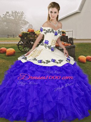 Discount Sleeveless Lace Up Floor Length Embroidery and Ruffles Quince Ball Gowns