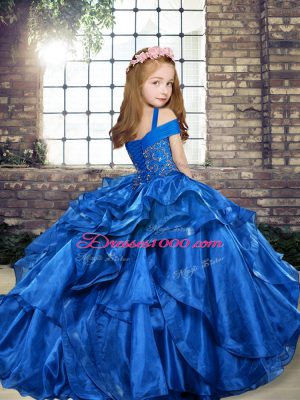 Organza Lace Up Straps Sleeveless Floor Length Little Girl Pageant Gowns Beading and Ruffles