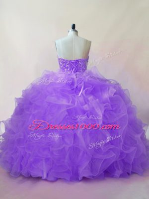 Superior Sleeveless Beading and Ruffles Lace Up 15 Quinceanera Dress with Lavender