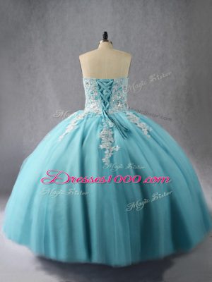 Appliques Quince Ball Gowns Blue Lace Up Sleeveless Floor Length