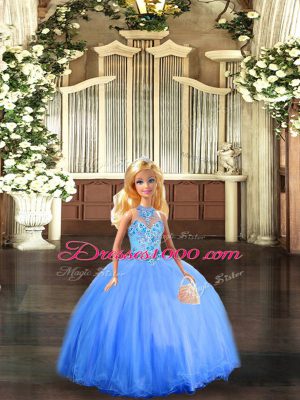 Modern Blue Lace Up Sweet 16 Quinceanera Dress Embroidery Sleeveless Floor Length