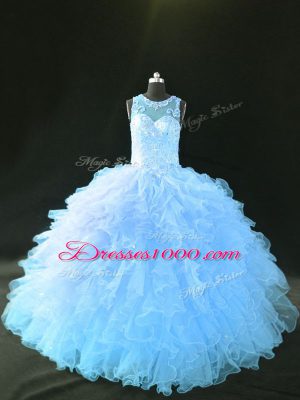 Graceful Ball Gowns Sleeveless Blue and Light Blue Ball Gown Prom Dress Lace Up