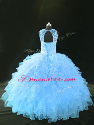 Graceful Ball Gowns Sleeveless Blue and Light Blue Ball Gown Prom Dress Lace Up