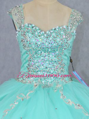 High Quality Ball Gowns Cap Sleeves Apple Green 15th Birthday Dress Brush Train Lace Up