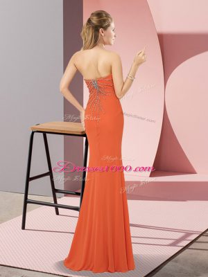 Fuchsia Column/Sheath Chiffon Sweetheart Sleeveless Beading Floor Length Zipper Evening Dress