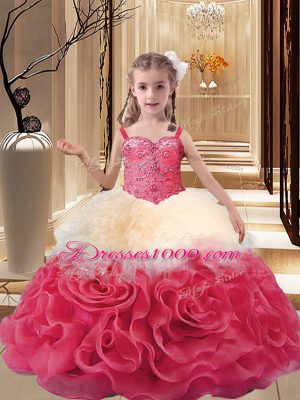 Hot Sale Multi-color Lace Up Child Pageant Dress Beading Sleeveless Floor Length