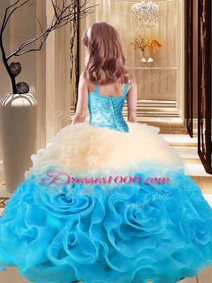 Hot Sale Multi-color Lace Up Child Pageant Dress Beading Sleeveless Floor Length