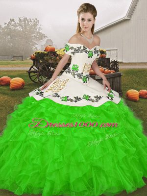 Off The Shoulder Sleeveless Lace Up Sweet 16 Dress Green Organza