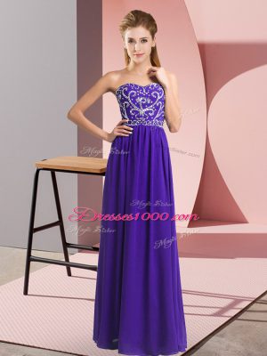 Purple Empire Chiffon Sweetheart Sleeveless Beading Floor Length Lace Up Formal Dresses