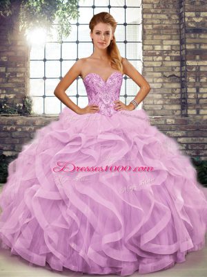 Ball Gowns Sweet 16 Quinceanera Dress Lilac Sweetheart Tulle Sleeveless Floor Length Lace Up