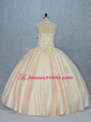 Champagne V-neck Neckline Beading Quinceanera Dresses Sleeveless Lace Up