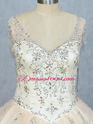 Champagne V-neck Neckline Beading Quinceanera Dresses Sleeveless Lace Up