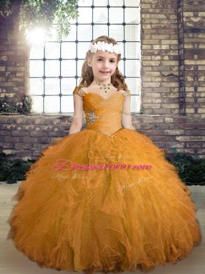 Sleeveless Beading and Ruffles Lace Up Little Girls Pageant Dress