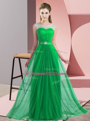 Green Bridesmaid Gown Wedding Party with Beading Scoop Sleeveless Lace Up
