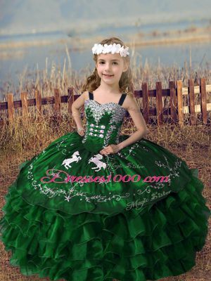 Best Straps Sleeveless Organza Little Girl Pageant Dress Embroidery and Ruffled Layers Lace Up