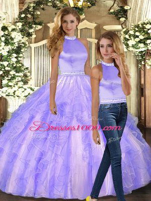 Charming Lavender Backless Quinceanera Dress Ruffles Sleeveless Floor Length