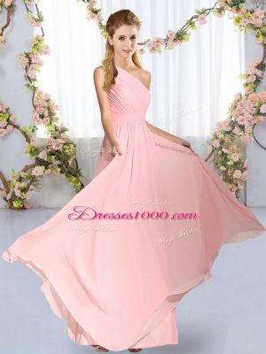 Vintage Ruching Vestidos de Damas Baby Pink Lace Up Sleeveless Floor Length