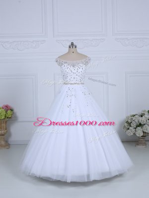 Artistic Off The Shoulder Sleeveless Bridal Gown Court Train Beading White Tulle