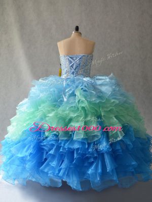 Romantic Sweetheart Sleeveless Organza Quinceanera Gown Beading and Ruffles Lace Up