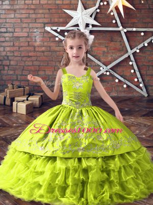 Ball Gowns Party Dress for Girls Yellow Green Straps Satin and Organza Sleeveless Floor Length Lace Up