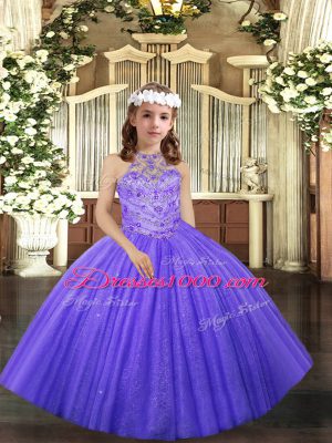 Great Lavender Halter Top Neckline Beading and Ruffles High School Pageant Dress Sleeveless Lace Up