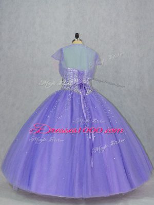 Fine Lavender Ball Gowns Sweetheart Sleeveless Tulle Floor Length Lace Up Beading Quince Ball Gowns