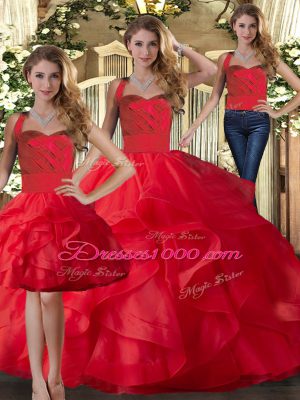 Red Halter Top Lace Up Ruffles Quinceanera Dress Sleeveless
