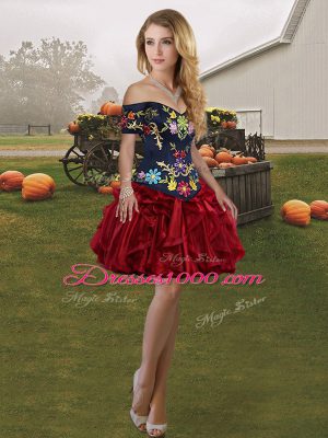 On Sale Wine Red Ball Gowns Embroidery and Ruffles Homecoming Dresses Lace Up Organza Sleeveless Mini Length