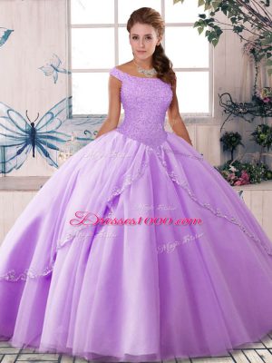 Top Selling Lavender Sleeveless Beading Lace Up 15th Birthday Dress