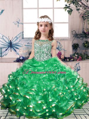 Excellent Scoop Sleeveless Organza Kids Formal Wear Beading and Ruffles Lace Up