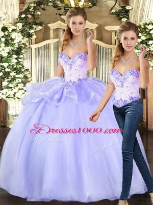 Ball Gowns Quinceanera Dresses Lavender Sweetheart Organza Sleeveless Floor Length Lace Up