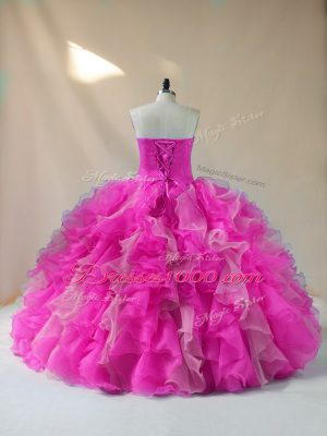 Cheap Ball Gowns Vestidos de Quinceanera Fuchsia Sweetheart Organza Sleeveless Floor Length Lace Up