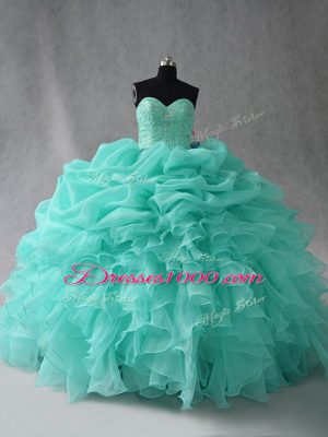 Organza Sleeveless Floor Length Quinceanera Dresses and Beading and Ruffles and Pick Ups