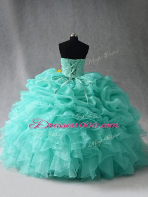 Organza Sleeveless Floor Length Quinceanera Dresses and Beading and Ruffles and Pick Ups