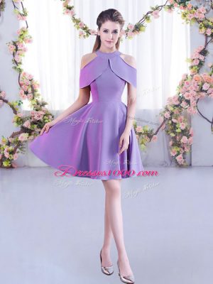 Graceful Mini Length A-line Short Sleeves Lavender Wedding Party Dress Zipper