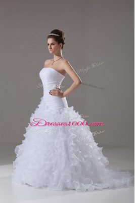 Gorgeous White Sleeveless Ruffles Lace Up Wedding Dress