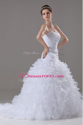 Gorgeous White Sleeveless Ruffles Lace Up Wedding Dress