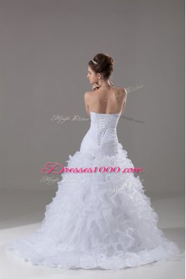 Gorgeous White Sleeveless Ruffles Lace Up Wedding Dress