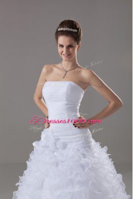 Gorgeous White Sleeveless Ruffles Lace Up Wedding Dress