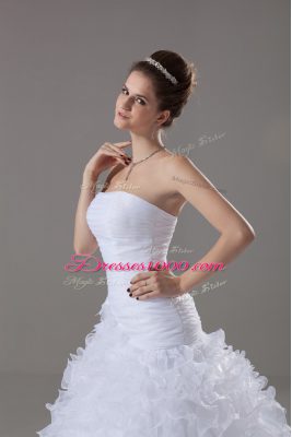 Gorgeous White Sleeveless Ruffles Lace Up Wedding Dress