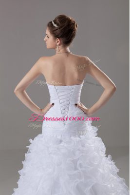 Gorgeous White Sleeveless Ruffles Lace Up Wedding Dress