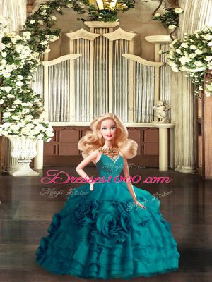 Chic V-neck Sleeveless Organza Sweet 16 Dresses Ruffles Brush Train Backless