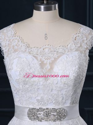 Custom Made Zipper Wedding Gowns White for Wedding Party with Beading and Lace Court Train