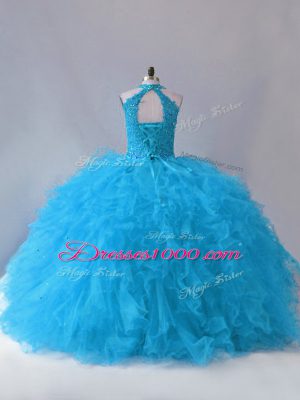 Beauteous Sleeveless Beading and Ruffles Lace Up Sweet 16 Dresses