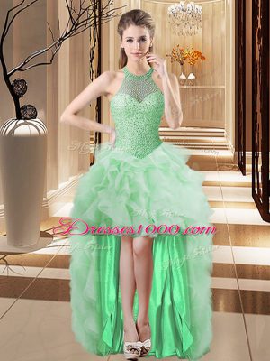 Captivating A-line Homecoming Dress Online Apple Green Halter Top Tulle Sleeveless High Low Lace Up